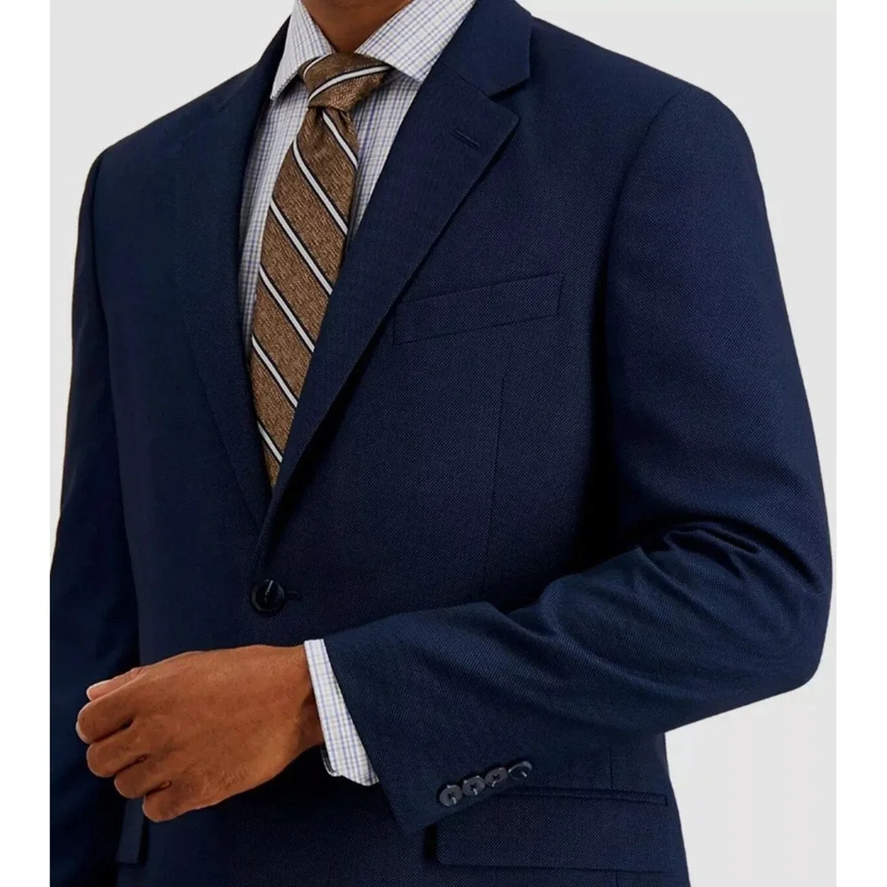 Nautica Men's 2-Pc Suit‎ Blue Birdseye Jacket Blazer 42R Pants 38Wx31L